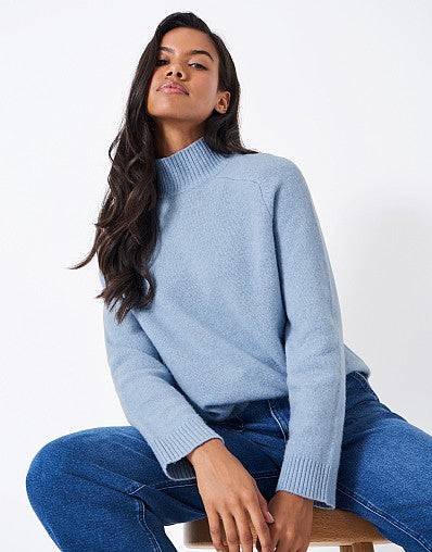 Harmony Merino Wool Blend Funnel Neck Jumper- Blue Heron