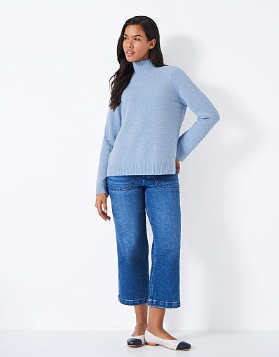 Harmony Merino Wool Blend Funnel Neck Jumper- Blue Heron