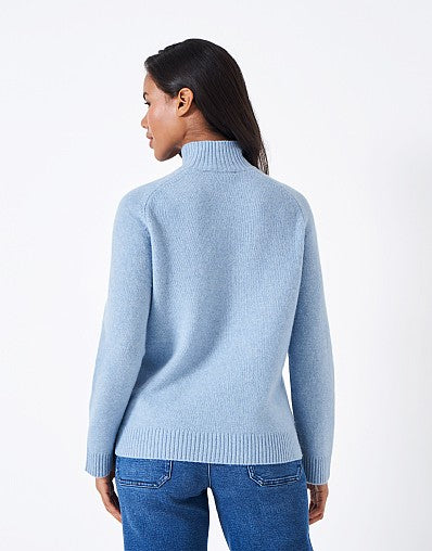 Harmony Merino Wool Blend Funnel Neck Jumper- Blue Heron
