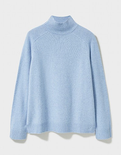 Harmony Merino Wool Blend Funnel Neck Jumper- Blue Heron