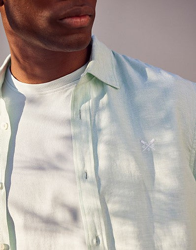 Long Sleeve Linen Shirt- Mist Green/White