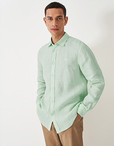 Long Sleeve Linen Shirt- Mist Green/White