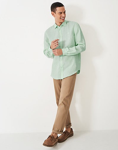 Long Sleeve Linen Shirt- Mist Green/White