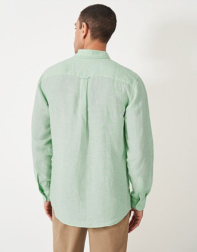 Long Sleeve Linen Shirt- Mist Green/White