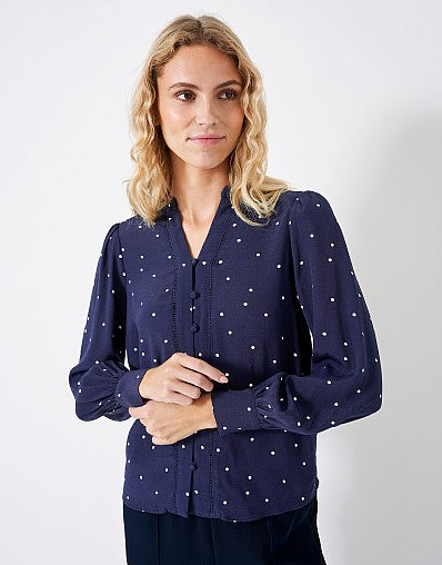 Anais Polka Dot Blouse- Navy/White