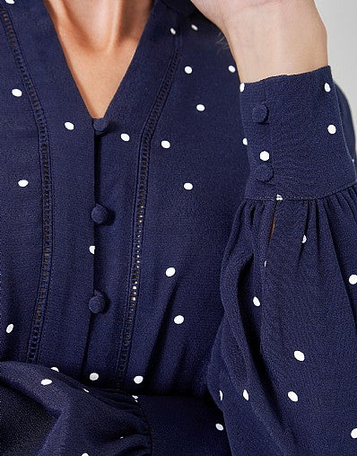 Anais Polka Dot Blouse- Navy/White