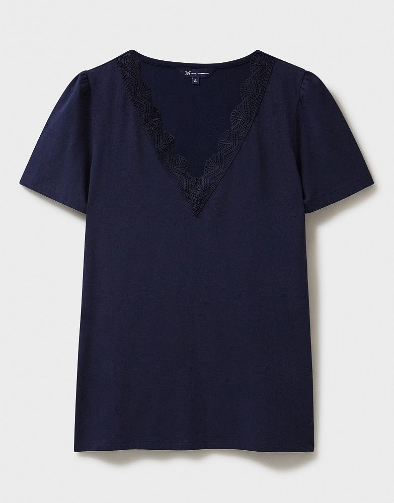 Navy Lace Insert Short Sleeve T-shirt