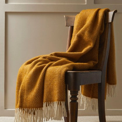 Luxury Wool Knee Rug- Fishbone English Mustard