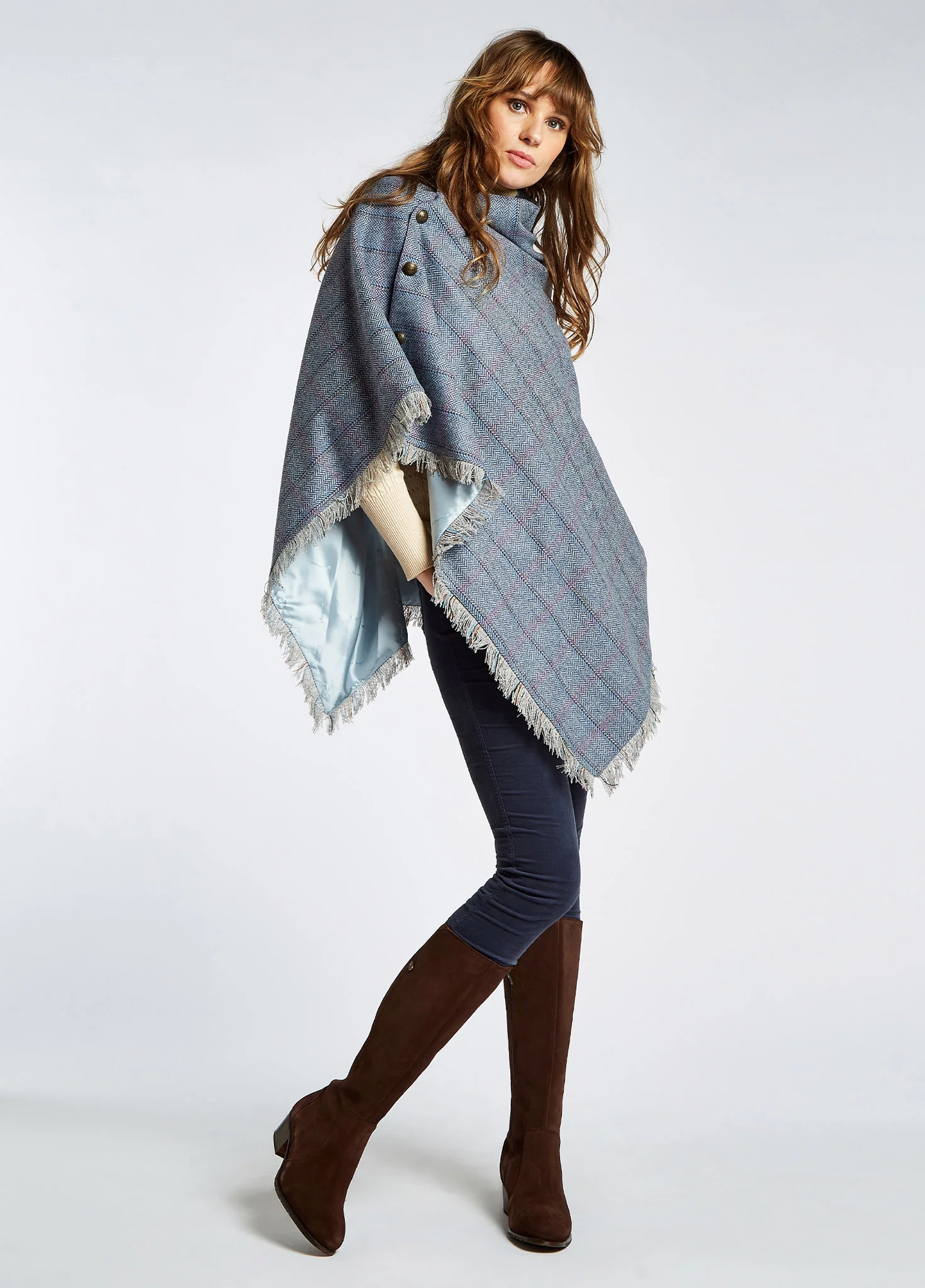 Hazelwood Tweed Poncho - Denim Haze