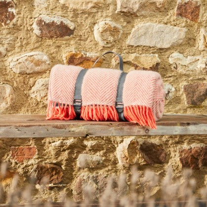 Polo Picnic Rug- Herringbone Flamingo and Pearl